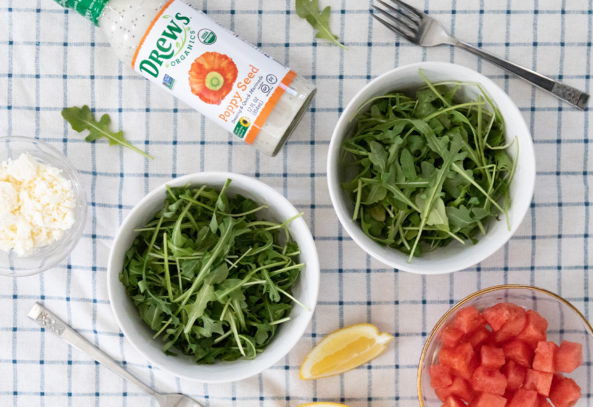 Drew’s Organics Dressing and Leafy Greens