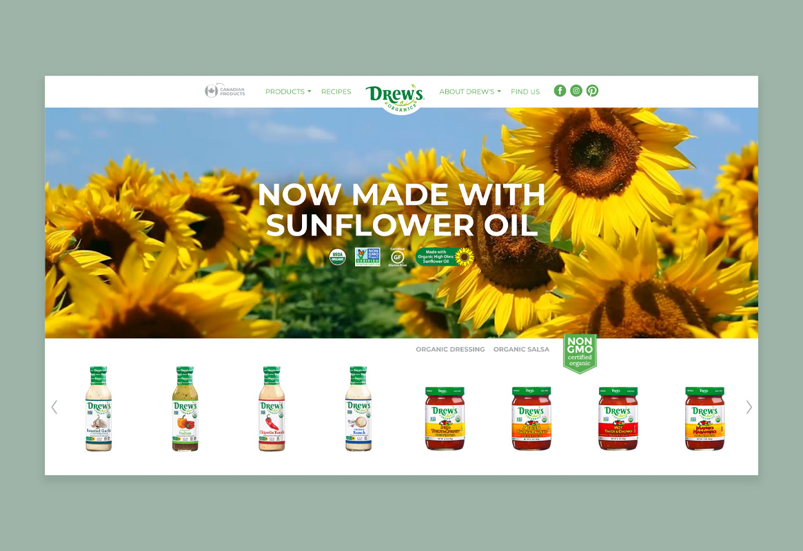 Drew’s Organics website