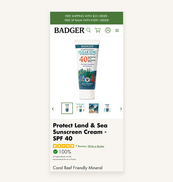 Badger mobile product page view